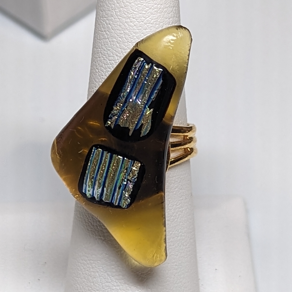 Artisan Handmade large glass abstract statement ring